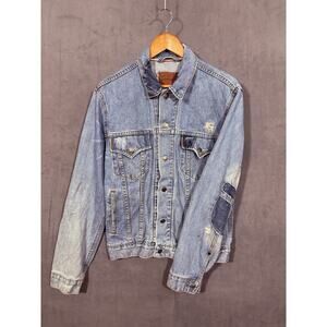 Vintage Denim Jacket M Levis Denim Distressed Wash Fade Y2K Slim Trucker Type